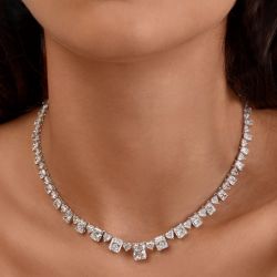 Classis Radiant & Heart Cut White Sapphire Tennis Necklace For Women