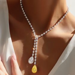 Two Tone Pear Cut Yellow Sapphire Pendant Necklace For Women