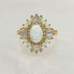 Art Deco Golden Oval Cut Opal Engagement Ring For Women