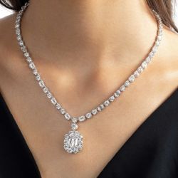 Halo Round Cut White Sapphire Pendant Necklace For Women