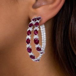 Elegant Oval Cut Ruby Sapphire Hoop Earrings For Women