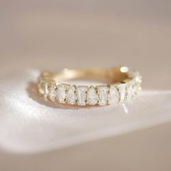 Golden Pear & Baguette Cut White Sapphire Wedding Band For Women