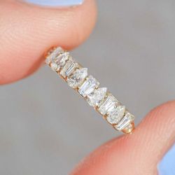 Golden Pear & Baguette Cut White Sapphire Wedding Band For Women