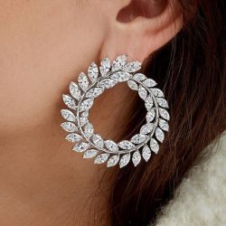 Unique Marquise Cut White Sapphire Hoop Earrings For Women