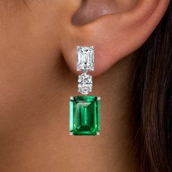 Classic Emerald Cut Emerald Sapphire Drop Earrings For Women