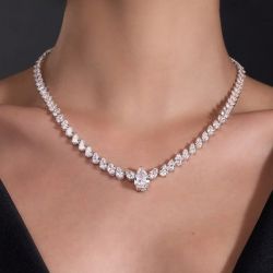 Fashion Pear Cut White Sapphire Tennis Necklace For Women