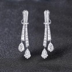 Stunning Pear Cut White Sapphire Drop Earrings For Women 