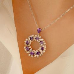 Fashion Pear Cut Amethyst Sapphire Pendant Necklace For Women