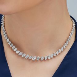 Stunning Pear & Emerald Cut White Sapphire Tennis Necklace For Women