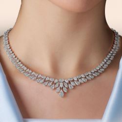 Double Row Pear Cut White Sapphire Pendant Necklace For Women