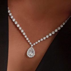 Halo Pear Cut White Sapphire Pendant Necklace For Women