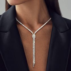 Lariat Design Baguette Cut White Sapphire Necklace For Women