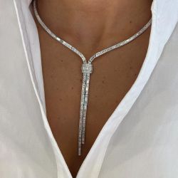 Lariat Design Emerald Cut White Sapphire Necklace For Women