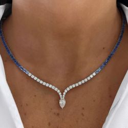Fashion Pear Cut Blue Sapphire Pendant Necklace For Women