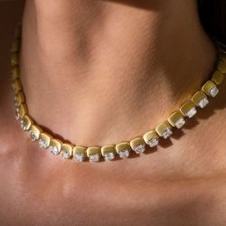 Unique Design Golden Cushion Cut White Sapphire Tennis Necklace For Women