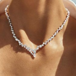 Elegant Cluster Design Pear & Round Cut White Sapphire Tennis Necklace For Women