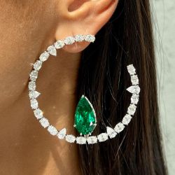 Elegant Pear Cut Emerald Sapphire Hoop Earrings For Woman