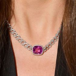 Halo Cushion Cut Ruby Sapphire Pendant Necklace For Women