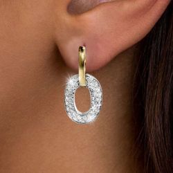 Two Tone Round Cut White Sapphire Hoop Earrings For Women