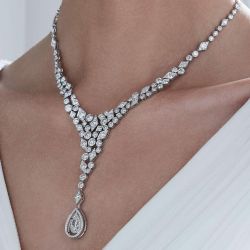 Elegant Pave Setting Pear & Round Cut White Sapphire Pendant Necklace For Women