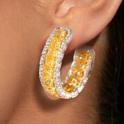 Fancy Two Tone Radiant Cut Yellow & White Sapphire Hoop For Women