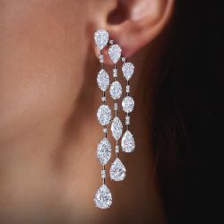 Classic Cascade Design Pear Cut White Sapphire Drop Earrings For Women