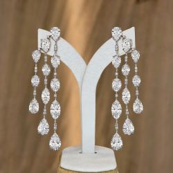 Classic Cascade Design Pear Cut White Sapphire Drop Earrings For Women