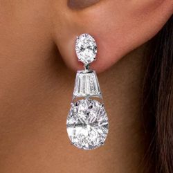 Elegant Oval Cut White Sapphire Drop Earrings For Women