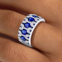 Vintage Round Cut Blue Sapphire Wedding Band For Women