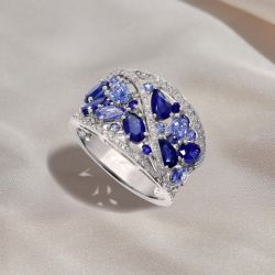 Vintage Pear & Oval Cut Blue Sapphire Wedding Band For Women