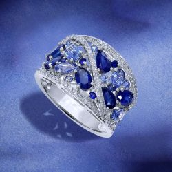 Vintage Pear & Oval Cut Blue Sapphire Wedding Band For Women