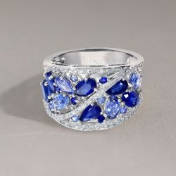 Vintage Pear & Oval Cut Blue Sapphire Wedding Band For Women