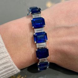 Classic Emerald Cut Blue Sapphire Bracelet For Women