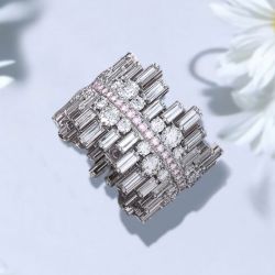 Irregularity Shape Baguette & Round Cut White Sapphire Wedding Band For Women