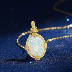 Golden Oval Cut Opal Pendant Necklace For Women
