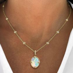 Golden Oval Cut Opal Pendant Necklace For Women