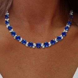 Luxury Cushion Cut Blue & White Sapphire Jewellery Tennis Necklace For Women