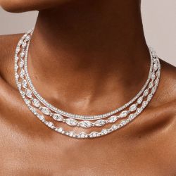 The Tide Triple Row Marquise Cut White Sapphire Wedding Necklace For Women 