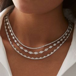 The Tide Triple Row Marquise Cut White Sapphire Tennis Necklace For Women  