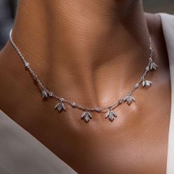 Fashion Round Cut White Sapphire Station Necklace For Women