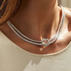 Knot Design Double Row Round Cut White Sapphire Tennis Necklace For Women