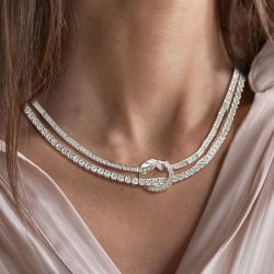 Knot Design Double Row Round Cut White Sapphire Necklace For Women