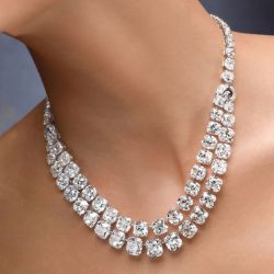 Classic Double Row Cushion Cut White Sapphire Tennis Necklace For Women