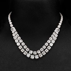 Classic Double Row Cushion Cut White Sapphire Necklace For Women