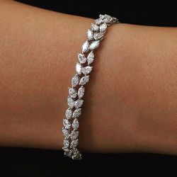 Double Row Pear & Marquise Cut White Sapphire Tennis Bracelet For Women