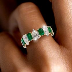 Eternity Two Tone Emerald & Pear Cut Emerald & White Sapphire Wedding Band For Women