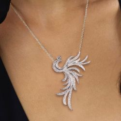 Chain Phoenix Round Cut White Sapphire Pendant Necklace For Women 