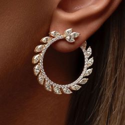 Cluster Design Golden Marquise Cut White Sapphire Hoop Earrings For Women