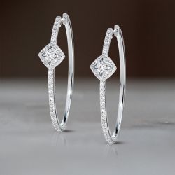 Classic Round Cut White Sapphire Hoop Earrings For Women