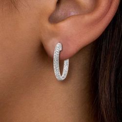 Classic Round Cut White Sapphire Hoop Earrings For Women